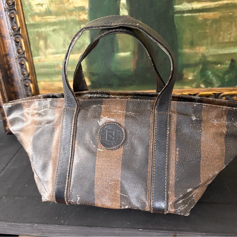 Vintage Fendi Pequin Striped Triangle Mini Tote Handbag As-Is